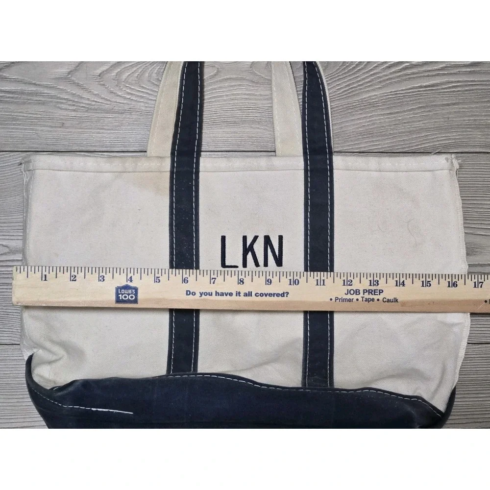 Vtg Sawtooth LL Bean Boat & Tote Bag Navy Blue White Canvas 17